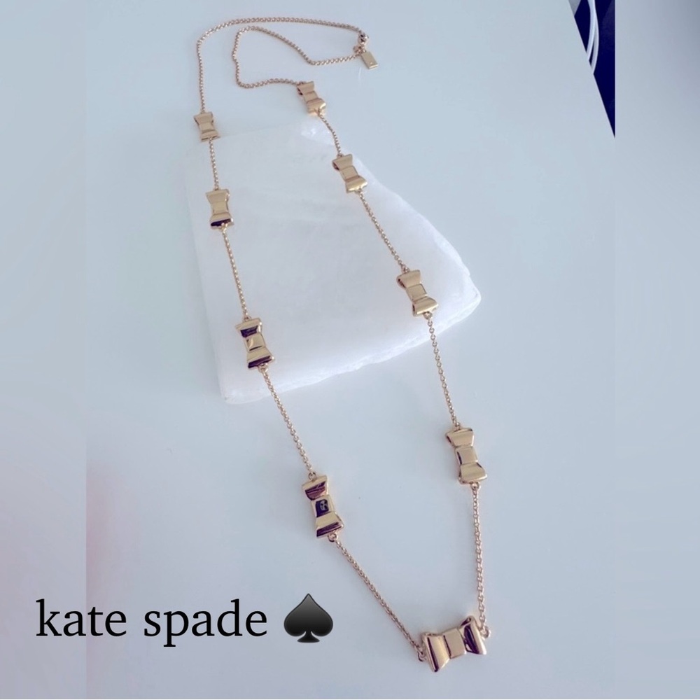 🆕 Kate Spade ♠️ 🎀 Bow Necklace Yellow Gold Take A Bow Long Scatter Necklace 32"